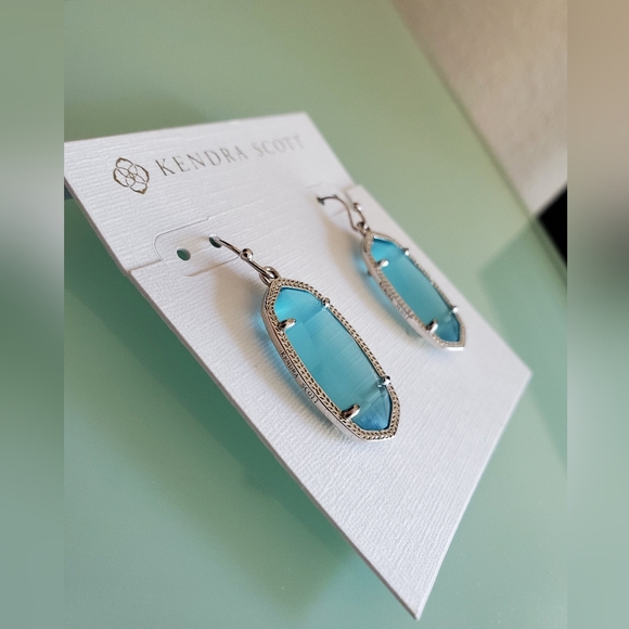 Kendra Scott Light Blue Cat's Eye Dani Silver Drop Earrings RARE - Picture 2 of 4